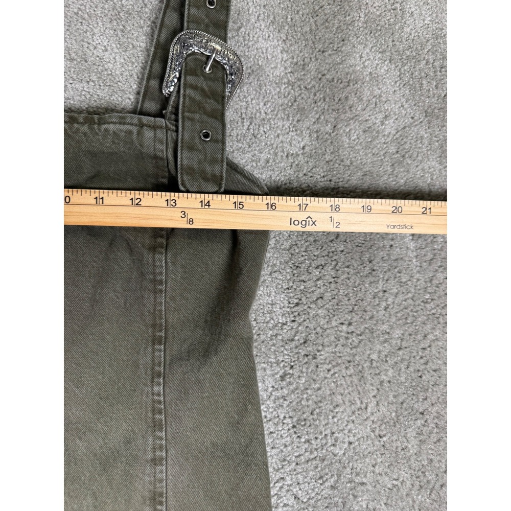 Zara Denim Mini Pinafore Dress Olive Green Western Buckle Straps Large - Picture 4 of 6